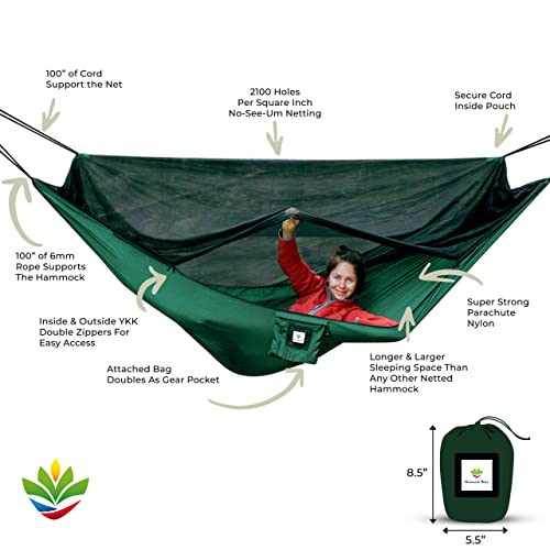 Hammock with Mosquito Net - Fully Reversible Bug Free Hammock Tent, Extra Large Sleeping Space, Bug Proof Netting & Suspension - Change The Way You Camp with Hammock Bliss Quality - No-See-Um No More