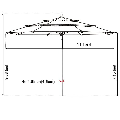 EliteShade USA 10-Year-Non-Fading 11ft 3-Tier Market Patio Umbrella, Commercial Grade Outdoor Table Umbrella with Cylinder Push-Up, Windproof & UPF 50+ UV Protection, Heavy Duty Ventilation for Garden, Deck, Pool, Backyard, Beach & Bistro, Burgundy - colo