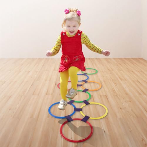 HEY! PLAY! Hopscotch Rings Game - Ten 11-Inch Plastic Rings and 15 Connectors for Indoor and Outdoor Use - Play Set for Girls and Boys (Multicolored) - size: Medium