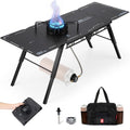 Alocs Camping Gas Stove, IGT Camp Table with Outdoor Stove, Folding Picnic Table with Portable Solo Stove, Carrying Bag, for Beach, Grilling, Hiking, Fishing, Tailgating, Backyard