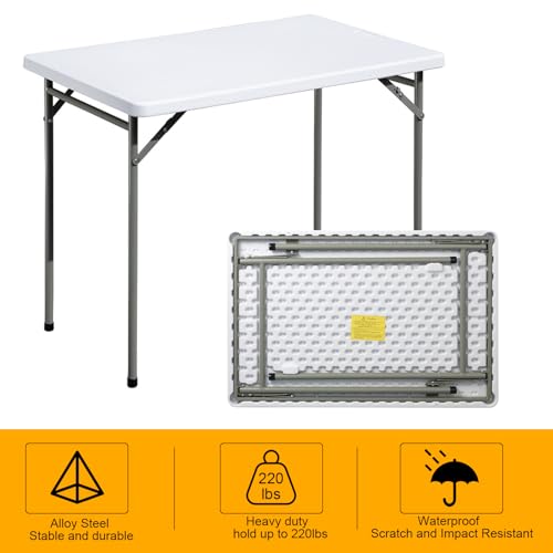 Folding Table 3ft Rectangular All-Occasion Plastic Folding Event Table for Indoor and Outdoor, Portable Desk, Camping, Durable and Stable, HDPE and Steel, Wide Application, White - color: White, size: 3ft