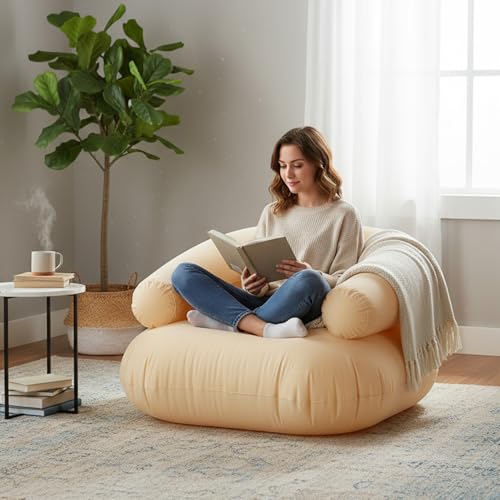 Yoidesu Inflatable Couch with Pump, Easy Setup, Ultralight, Blow up Lounger Chair, Suitable for Hiking, Camping, Beach, Festivals, Lightweight Air Sofa for Relaxing Anywhere (Beige) - color: Beige