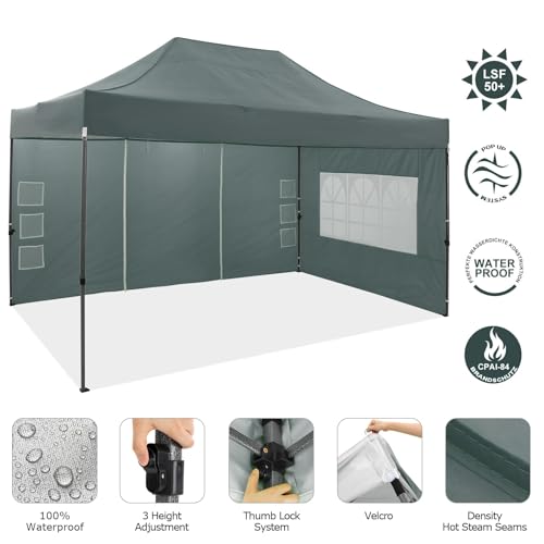 COBIZI 10x15 Pop up Canopy Tent 10x15 Canopy with 4 Sidewalls Waterproof Heavy Duty Commercial Canopy for Parties Outdoor Garden Gazebo Tent, Carry Bag(10x15ft, Gray) - color: Gray, size: 10X15FT 4 Sidewalls