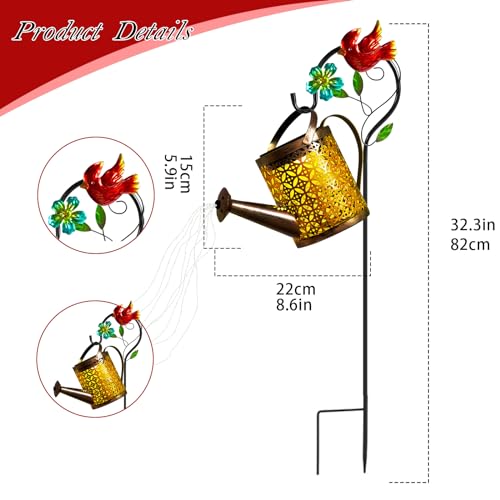 Solar Lanterns Cardinal Granden Decor, Watering Can with Cardinal Shepherd Hook and Cascading Lights, Outdoor Solar Lantern for Garden Yard Decor, Gifts for Women Mom Grandma Birthday, Mothers Day - color: Cardinal Bird, size: 1 Pack