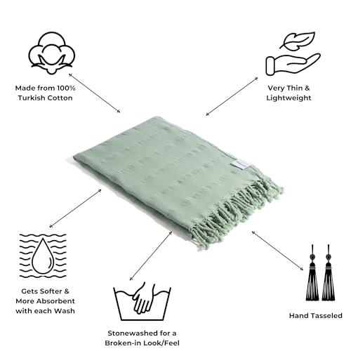 InfuseZen Stonewashed Turkish Bath & Beach Towel –100% Organic Turkish Cotton - Soft, Lightweight, Absorbent - Quick Dry, Sand Free - Pool, Shower, Travel - Peshtemal, Hammam Spa Towel - Light Green - color: Light Green