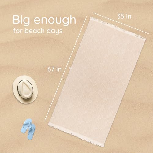 Premium Turkish Beach Towel – 100% Cotton, Quick Dry, Sand Free, Oversized 35” X 67” Oversized Beach Towels – Ideal For Travel, Pool, Beach Accessories Must Haves - Beige Fish Design - color: Beige Fish