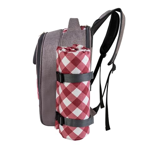 apollo walker Picnic Backpack Bag with Cooler Compartment, Detachable Bottle/Wine Holder, Fleece Blanket, Plates and Cutlery Set (2 Person, Gray) - color: Gray, size: 2 Person