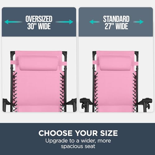 Best Choice Products 30” Wide Folding Zero Gravity Outdoor Recliner Patio Lounge Chair w/Adjustable Canopy Shade, Headrest, Side Accessory Tray - Carnation - color: Carnation, size: Oversized Extra Wide