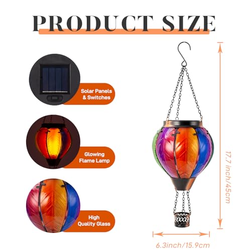 Solar Hot Air Balloon Lantern with Flame Outdoor Lights, Solar Lantern Gardening Gifts for Mom Grandmom, Hanging Hot Air Balloon Lights Outdoor Waterproof Decor for Patio - color: Gradient Orange