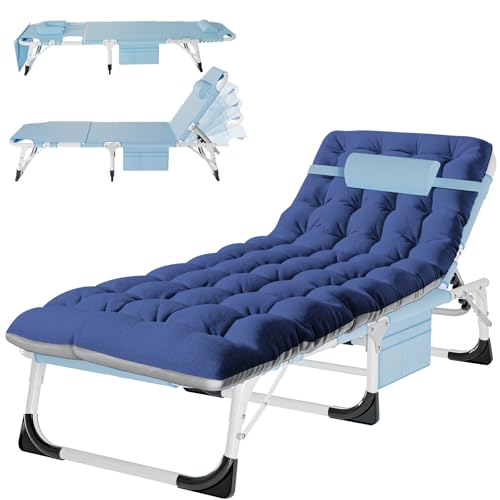 ABORON 4-in-1 Lounge Chair with Face & Arm Holes for Tanning, 440LB Heavy-Duty Folding Recliner with Plush Cotton Cushion, No Assembly Tri-Fold Guest Bed for Sunbathing, Poolside, Office Nap & Camping - color: Aegean Anthracite Extra Wide