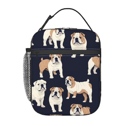 Reusable English Bulldog Lunch Box for Kids Girls Boys Women Adult, Insulated Cute Dog Lunch Bag,Polyester Cooler Handbags Case for School Picnic Work Travel Beach or Hiking - color: English Bulldog