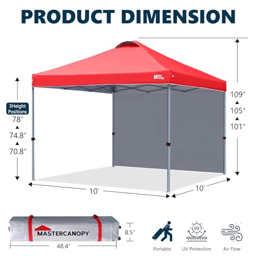 MASTERCANOPY Durable Pop-up Canopy Tent with 1 Sidewall (10'x10', Red) - color: Red, size: 10x10