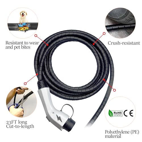 EV Charger Cable Protector, 23FT Electric Car Charger Cable Sleeve,Wear/UV-Proof,EV Charger Cord Protector Flexible/Pet Resistant/Prevents Tread & Door Squeeze