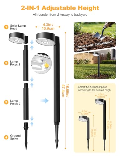 VOLISUN 4 Pack Solar Pathway Lights Outdoor, Brighter LED Lens Solar Lights Outdoor Waterproof, Up to 12 Hrs Modern Path Light for Yard Garden Walkway Driveway Lawn