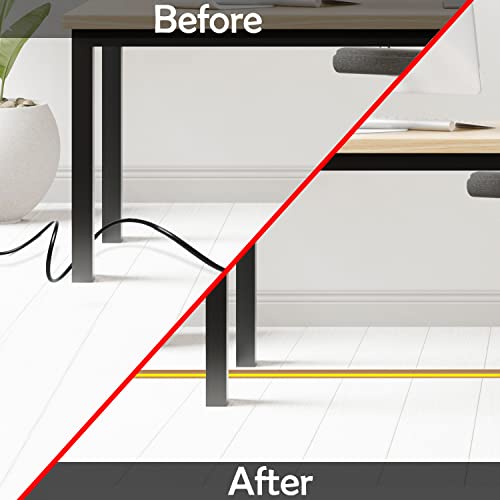 Rubber Bond Cord Cover Floor Cable Protector - Strong Self Adhesive Floor Cord Covers for Wires - Low Profile Extension Cord Covers for Floor & Wall - color: Brown Stripped - One Thick Cord, size: 8 Feet