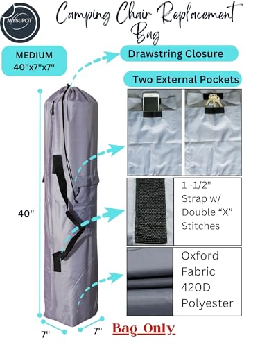 Replacement Bag for Folding Camping Chair, Portable Camp Chair, Hammock, Yoga Mat, Umbrella, Tents, Tripods, Fishing Poles - 420D Oxford Polyester Fabric - color: Grey, size: Medium 40"x7"x7"