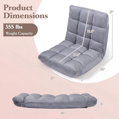 Giantex Folding Floor Chair with Back Support, 14 Adjustable Position, Padded Sleeper Bed, Couch Recliner, Gaming Video Chairs for Adults, Meditation, Living Room (Gray) - color: Grey, size: 26"x21"x21"
