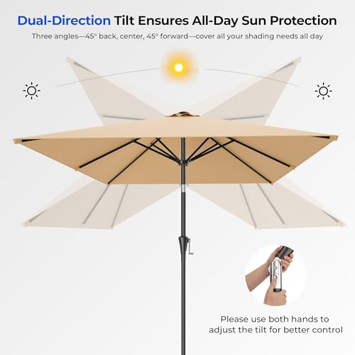 HOMSHADE 6.6 x 10 ft Rectangular Patio Umbrella Rectangle Umbrella Outdoor Patio, Large Outdoor Umbrellas for Patio Table with Tilting and Sun UV Protection for Pool, Deck, Market, Backyard - color: Beige