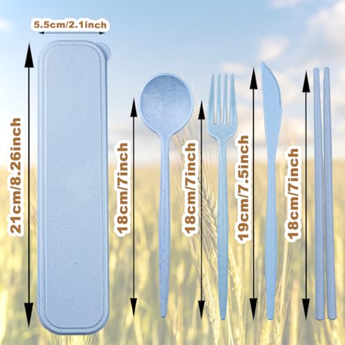 4 Sets Reusable Utensils Set with Case,Camping Cutlery Set Travel Silverware Set with Case Lunch Utensils Set for Work,Utensil Sets for Lunch Picnic Daily Use Outdoor (Lightblue) - color: Lightblue