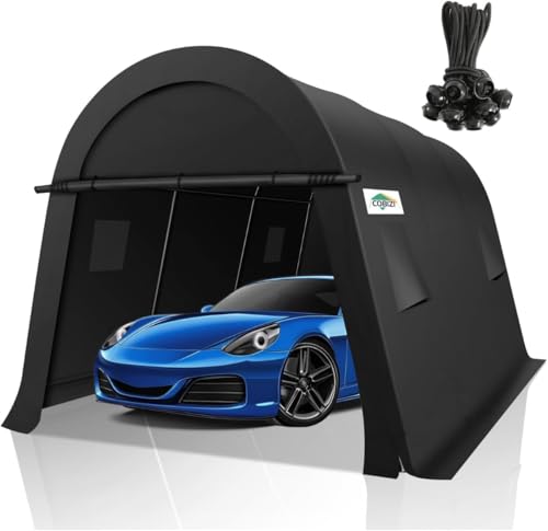COBIZI 10x15 Carport Canopy Heavy Duty Portable Garage Tent with Double Zippered Roll-up Doors & Vents, Large Space Car Port Car Garage Waterproof Anti-Snow for Cars, Boats, Trucks, Dark Gray - color: Dark Gray, size: 10'x15'