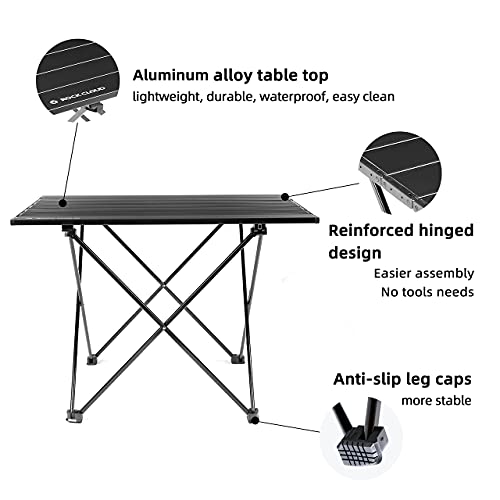 ROCK CLOUD Portable Camping Table Ultralight Aluminum Camp Table Folding Beach Table for Camping Hiking Backpacking Outdoor Picnic, Size M - color: Black, size: Medium