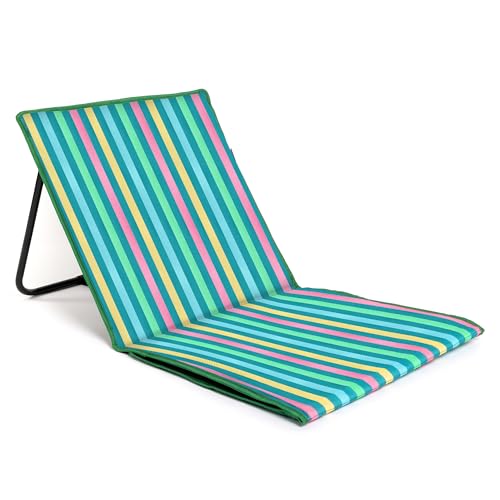 just be... Beach Sun Mat Folding Lightweight Portable Adjustable Sunbathing Recliner with Backrest Support and Valuables Pocket for Holidays Garden Camping Park Festivals - Dark Multicolour Stripes - color: Dark Multicolour Stripes