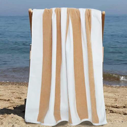 COTTON CRAFT Oversized Beach Towels - 2 Pack XXL 35x84 - The Big Kahuna 7 Foot Extra Large Beach Blanket Towel - Big & Tall - Huge 100% Cotton Velour Plush Soft Luxury Towel - Cabana Stripe Linen - color: Cabana Stripe - Linen, size: 2 Pack - 35x84