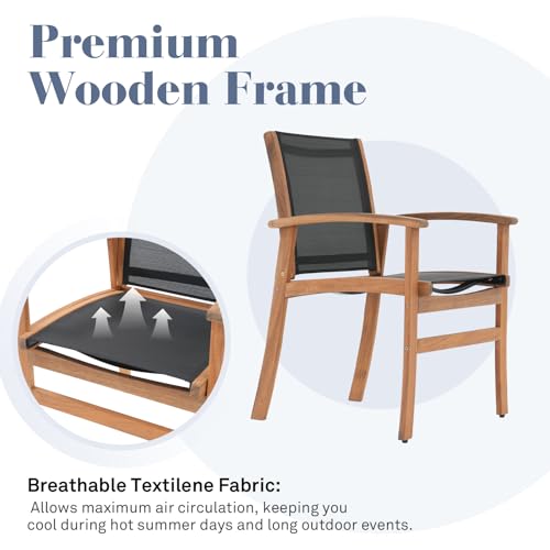 OC Orange-Casual Patio Furniture Set, Acacia Wood Patio Dining Set for 6-8, Outdoor Expandable Table and Chairs Set with Umbrella Hole and Breathable Textilene Fabric for Garden (Black, 7 Pieces) - color: Black, size: 7 Pieces
