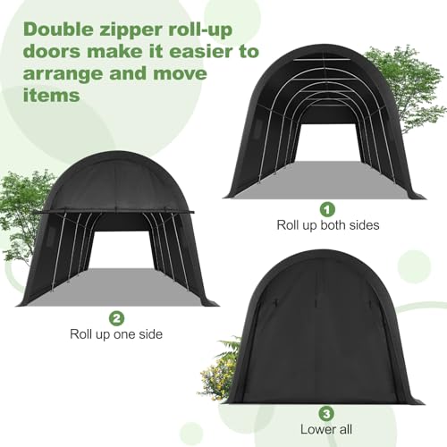 COBIZI 10x15 Carport Canopy Heavy Duty Portable Garage Tent with Double Zippered Roll-up Doors & Vents, Large Space Car Port Car Garage Waterproof Anti-Snow for Cars, Boats, Trucks, Dark Gray - color: Dark Gray, size: 10'x15'