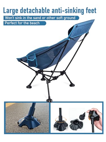 WildCall Lightweight Folding High Back Camping Chair with Head Support, Compact Beach Chair with Anti-Sinking Large Feet and Three Tilt Angles Adjustment - color: 2 X Blue High Back