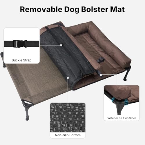 Veehoo Cooling Elevated Dog Bed Add Removable Waterproof Bolster Cushion Mat, Raised Pet Cot with Breathable Teslin Mesh, No-Slip Feet, Dog Couch Bed for Indoor Outdoor, 53 inches, Brown - color: Brown, size: 53.0"L x 37.5"W x 9.0"Th