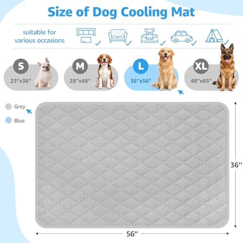 LOOBANI Dog Cooling Mat for Large Dogs 56"x36"- Dog Cooling Pad Durable, Cool Blanket Machine Washable, Large Pet Cool Mat for Outdoor, Indoor (Grey, 56"x36") - color: Grey, size: 56"x36"