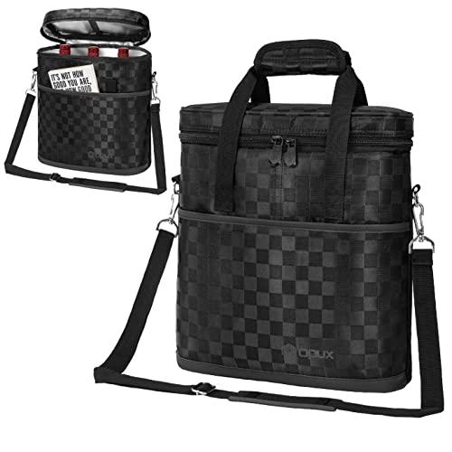Opux 3 Bottle Wine Carrier Tote, Insulated Leakproof Cooler Bag for Picnic, BYOB Beach, Portable Wine Bottle Case - color: Black Square