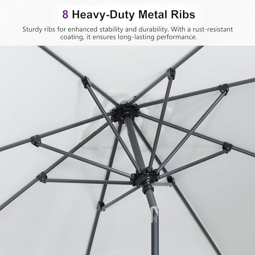 PURPLE LEAF 6.5' x 6.5' Square Patio Umbrella Outdoor Table Umbrella Aluminum Frame Market Umbrella Sun Umbrella with 8 Sturdy Ribs Tilt for Garden Deck Lawn Pool Light White - color: White, size: 6.5' x 6.5'