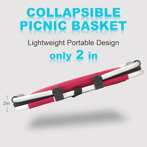Picnic Basket, SIYUAN 27L Collapsible Insulated Farmers Market Basket for Shopping Traveling Large Grocery Tote Bag with Handles Red - color: Red