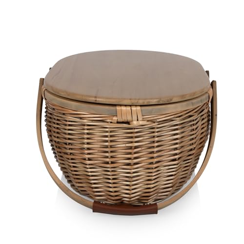 PICNIC TIME Sequoia Picnic Basket with Cooler Compartment, Woven Picnic Basket with Removeable Cooler Bag, Vintage Wicker Picnic Basket, (Beige)