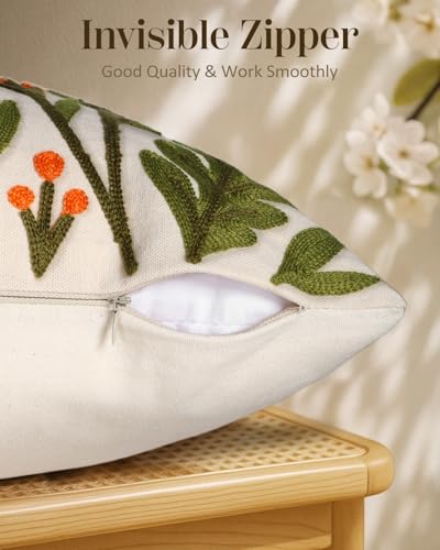 Embroidered Throw Pillow Cover 18x18 Inch - Spring Summer Boho Decorative Pillow Cover with Zipper for Living Room Couch Sofa Bed Aesthetic Design Flower Cluster Cushion Pillowcase - color: Flower Cluster, size: 18" x 18" (Pack of 1)