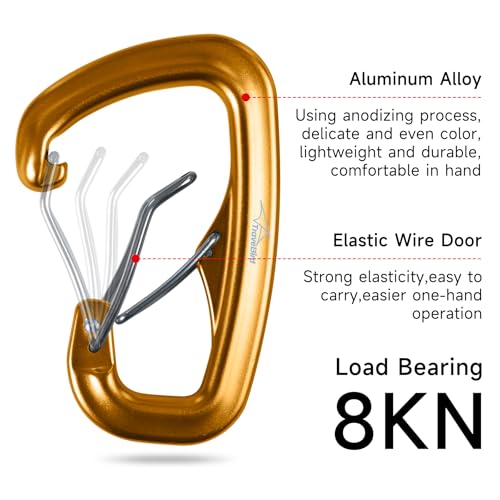 Heavy Duty Carabiner Clip Hook 8KN (1763 lbs), 2 PCS Ultra-Light Aluminum Caribeaners with Double Door D Ring Shape, for Hammock, Camping, Hiking, Backpacking, Dog Leash, Keychain Clip - style: 2#Gold-2pc