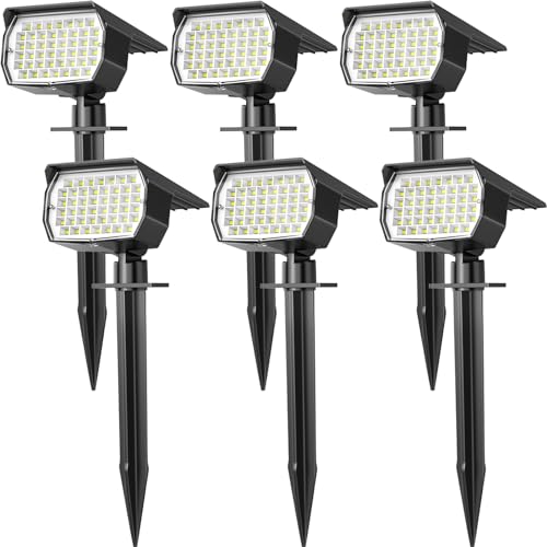 WENATY Solar Spot Lights Outdoor Waterproof IP65, 6 Pack Landscape Spotlights with 46 LEDs, 3 Modes Auto On/Off Solar Powered Flood Lights for Outside Pathway, Yard, Garden, Walkway (Cool White) - color: Cool White, size: 6 Pack
