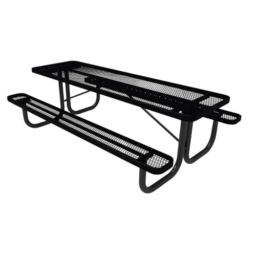 COATEDOUTDOORFURNITURE Heavy-Duty Portable Outdoor Picnic Table, Thermoplastic Coated Expanded Metal Commercial-Grade Patio Dining Furniture Made in America (8ft Rectangular, Black) - color: Black, size: 8 Ft, Rectangle, Expanded Steel