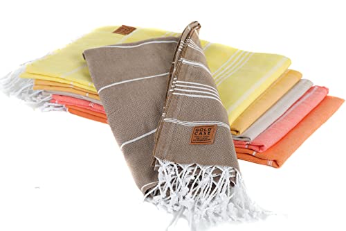 Gold CASE LYCIA Turkish Beach Towel Set of 6 – 100% Cotton Turkish Beach Towels Bulk 70 x 38'' – LYCIA Oversized, Quick Dry & Sand Free Beach Towel – Lightweight Towels Set in Tones of Yellow - color: Tones of Yellow, style: Beach-Bath Towel Set