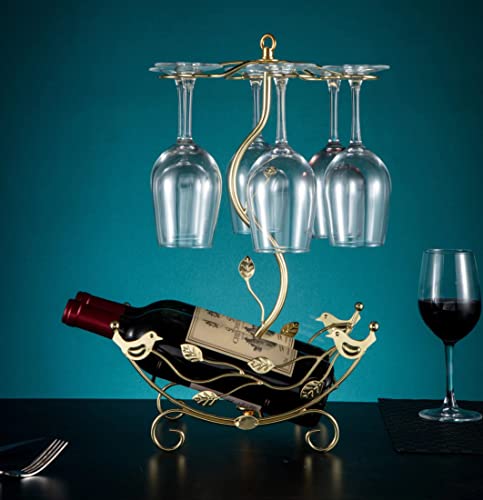 Wine Rack with Glass Holder-Hold 2 Wine Bottles and 6 Glasses - size: new-medium