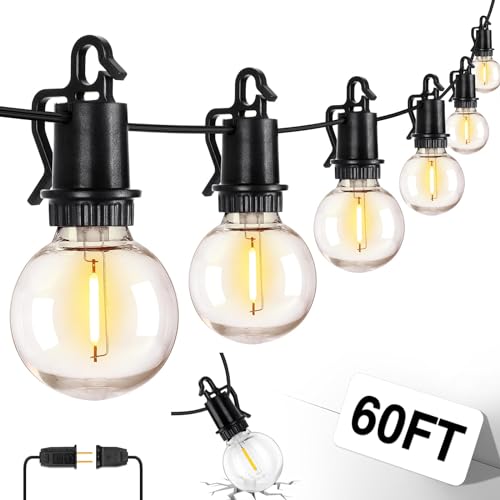 ZJOJO 60FT Outdoor String Lights, G40 Globe Outdoor Lights with 30 Shatterproof LED Bulbs (2 Spare), 2700K Hanging Waterproof Patio Light, Connectable String Lights for Outside Backyard Porch Party - size: 60FT