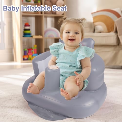 AirSwim Inflatable Baby Seat, Inflatable Baby Chair for Babies 3 Months and Up, Summer Blow Up Chair with Built in Air Pump, Infant Floor Seats for Learning to Sit, Palying, Camping, Grey - color: Grey