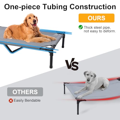 a12'' Outdoor Elevated Dog Bed with Canopy, Raised Dogs Bed Medium Large Size Dogs with Six Support Feet, BreathablaHammock Bed,Outside Pet Bed with 4 Ice Pack(Large)