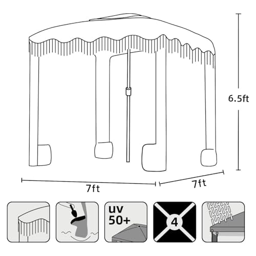 AMMSUN Beach Cabana with Beach Blanket, 7' x 7' Boho Canopy with Tassels, Premium Wood Pole, Fringe Cabana Tent with Sand Pockets, Instant Sun Shade for Sand, Garden, Outdoor, Rose Pink Stripes - color: Rose Pink Stripes with Beach Blanket