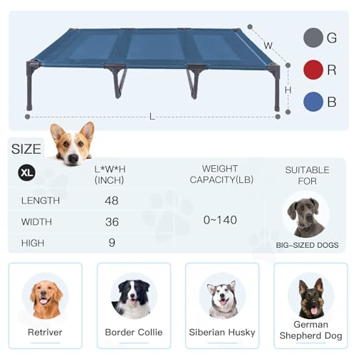 suddus Elevated Dogs Bed Waterproof Outdoor, Portable Raised Dog Bed, Dog Beds Off the Floor, Dogs Bed Easy Clean Indoor or Outdoor Use, X-Large, Blue - color: Blue, size: XL (48"L x 36"W x 9"H)