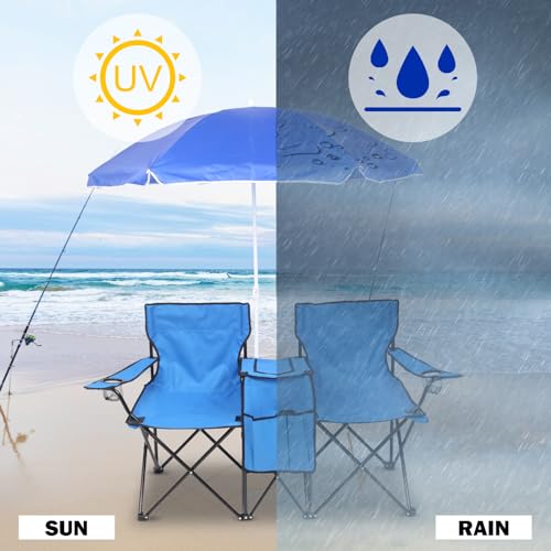Outvita Folding Double Camping Chair w/Umbrella Beverage Holder Carrying Bag Cooler Fold Up Table, Large Bearing Capacity for Beach Patio Pool Park Outdoor Blue - color: Blue