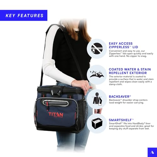 Titan by Arctic Zone Deep Freeze Cooler - Zipperless Hardbody Cooler - Deep Freeze Insulation, HardBody Liner, and SmartShelf - color: Navy Blue, size: 16 Can