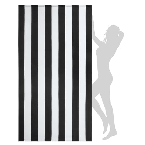 WILFA Extra Large Beach Towel - Oversized Mircofiber Beach Towel 40'' x 70'', XL Striped Lightweight Pool Towel, Big Cabana Swim Travel Towel for Adults Mens Women,Black - color: Black
